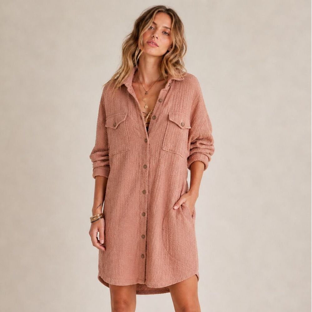 NWT Free People Textured Shacket Boho Mauve Duster Oversized Button Dwn Dress Xs - Picture 12 of 12
